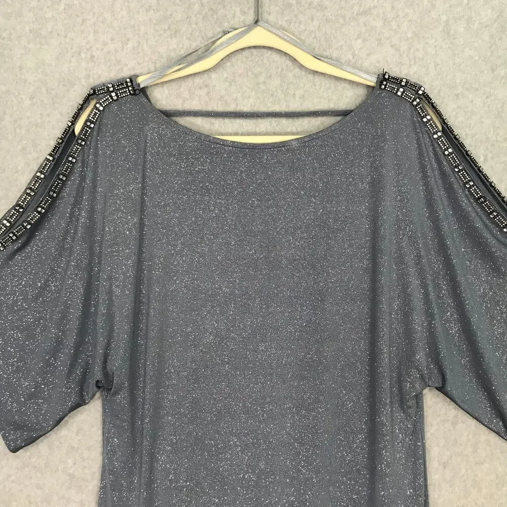 Cachet Dress Women 8 Gray Mini Drape Cape Back Glitter Rhinestone Cocktail Party - Picture 5 of 11